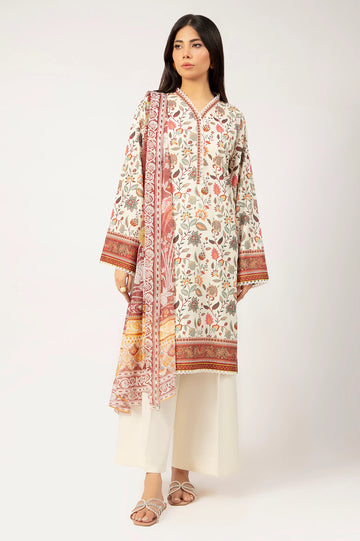 Cream Printed 3PC Unstitched