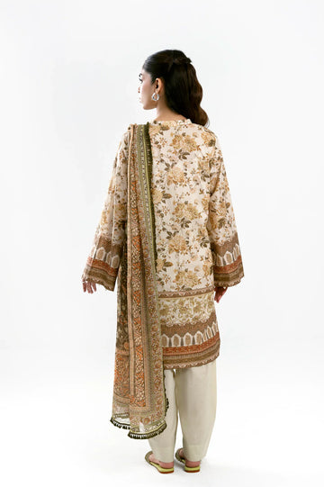 Printed Lawn-Beige Unstitched 3PC