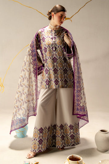 Beige Printed 3PC Unstitched