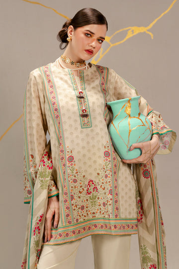 Beige Printed 3PC Unstitched