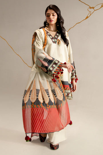 Beige Printed 3PC Unstitched