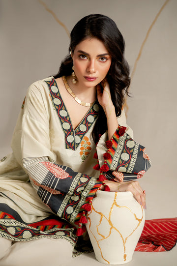 Beige Printed 3PC Unstitched