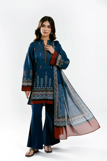 Printed Lawn-Navy Blue Unstitched 3PC