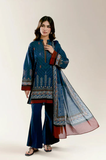 Printed Lawn Navy Blue Unstitched 3Pc