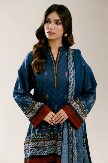 Printed Lawn Navy Blue Unstitched 3Pc