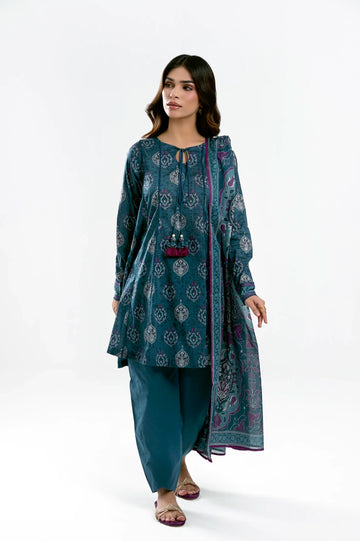 Printed Lawn-Teal Unstitched 3PC