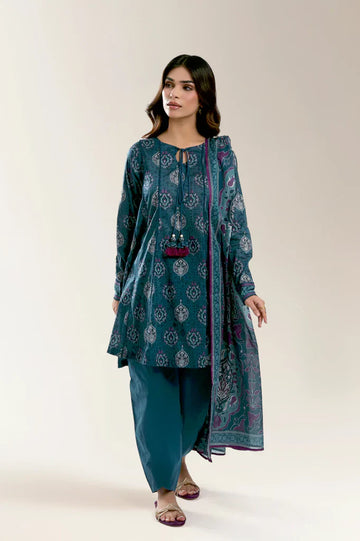 Printed Lawn Teal Unstitched 3Pc