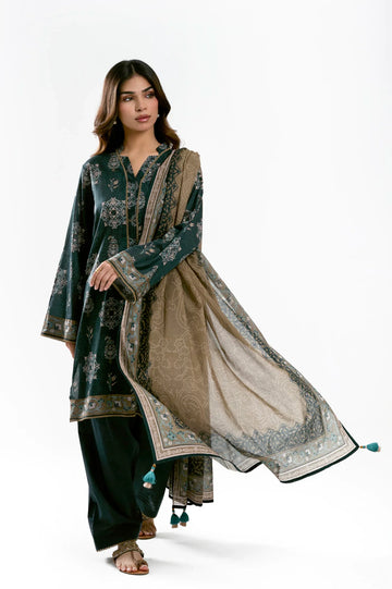 Printed Lawn-Dark Green Unstitched 3PC