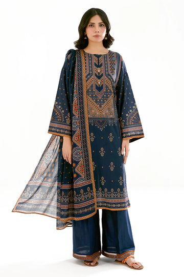 Navy Blue Printed 3PC Unstitched