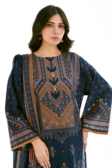 Navy Blue Printed 3PC Unstitched