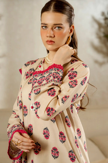 Printed Lawn-Beige Unstitched 3PC