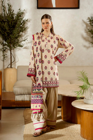 Printed Lawn-Beige Unstitched 3PC