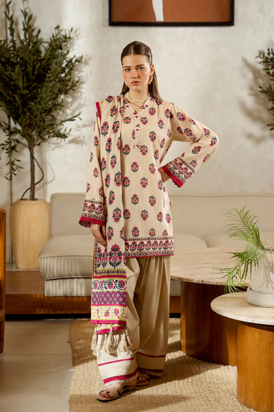 Printed Lawn-Beige Unstitched 3PC