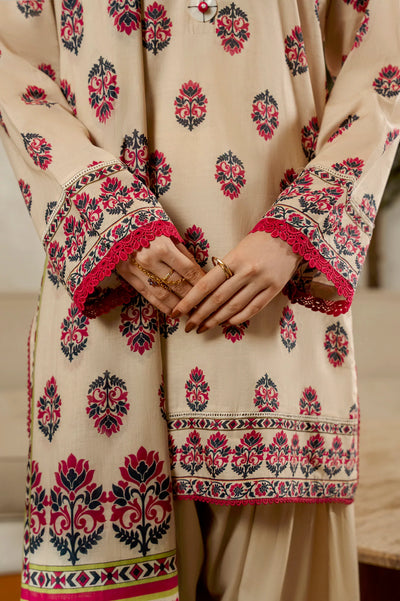 Printed Lawn-Beige Unstitched 3PC