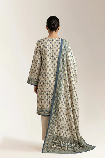 Printed Lawn-Beige Unstitched 3PC