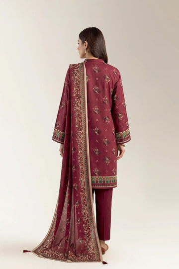 Printed Lawn-Maroon Unstitched 3PC