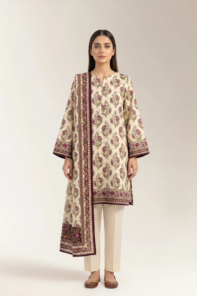 Printed Lawn-Beige Unstitched 3PC