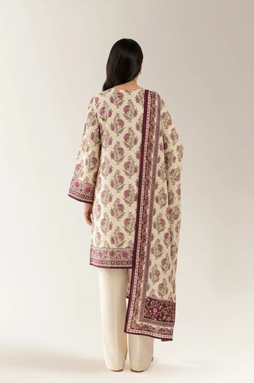 Printed Lawn-Beige Unstitched 3PC
