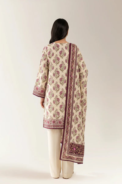 Printed Lawn-Beige Unstitched 3PC