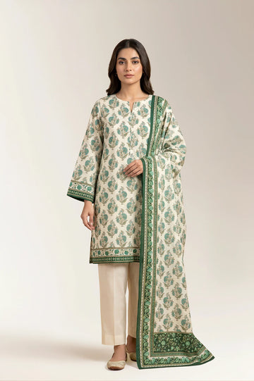 Printed Lawn-Off White Unstitched 3PC