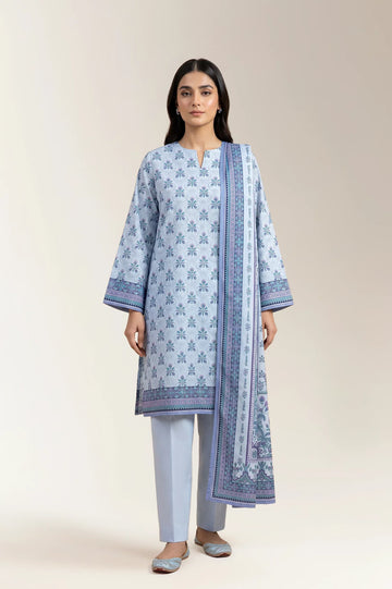 Printed Lawn-Sky Blue Unstitched 3PC