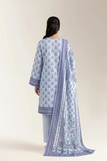Printed Lawn-Sky Blue Unstitched 3PC