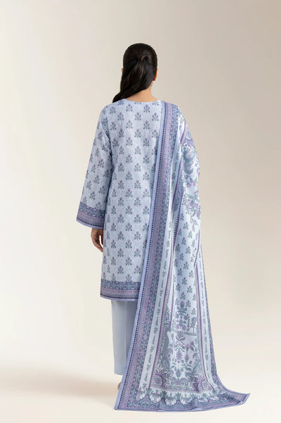 Printed Lawn-Sky Blue Unstitched 3PC
