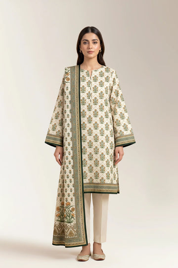Printed Lawn-Off White Unstitched 3PC