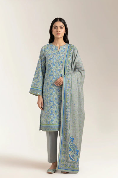 Printed Lawn-Grey Unstitched 3PC