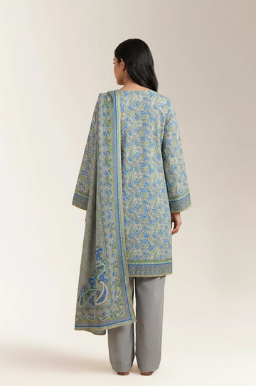 Printed Lawn-Grey Unstitched 3PC