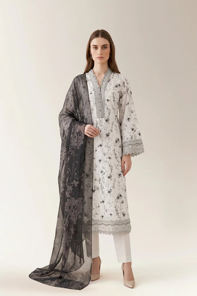 Printed Chikankari-White Unstitched 3PC