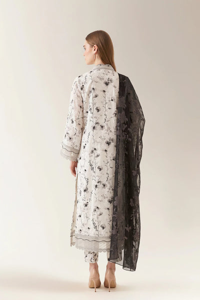 Printed Chikankari-White Unstitched 3PC