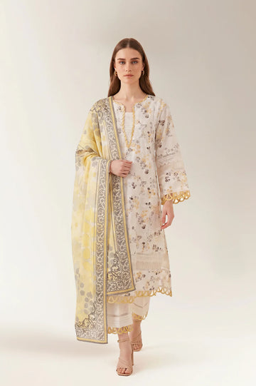 Printed Chikankari-White Unstitched 3PC