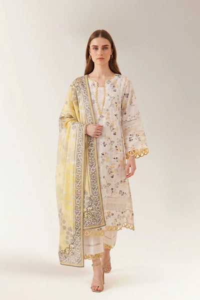 Printed Chikankari-White Unstitched 3PC