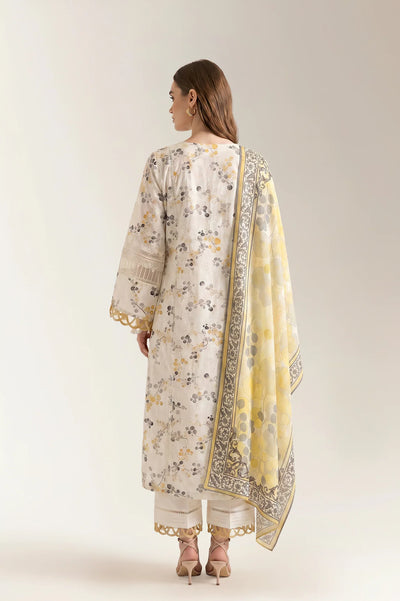 Printed Chikankari-White Unstitched 3PC