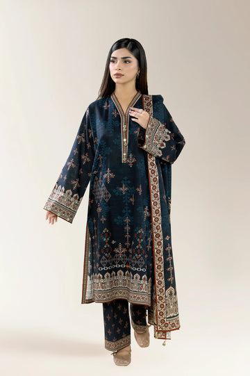 Printed Khaddar-Dark Blue Unstitched 3PC
