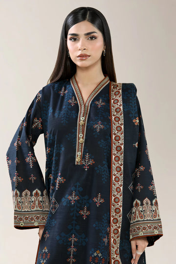 Printed Khaddar-Dark Blue Unstitched 3PC