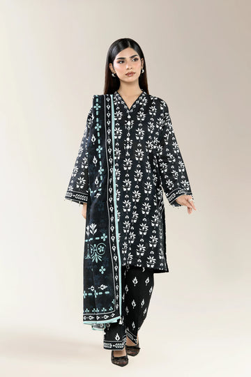 Printed Khaddar-Black Unstitched 3PC