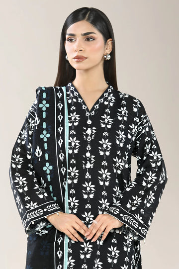 Printed Khaddar-Black Unstitched 3PC