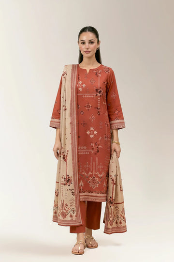 Printed Lawn-Rust Unstitched 3PC