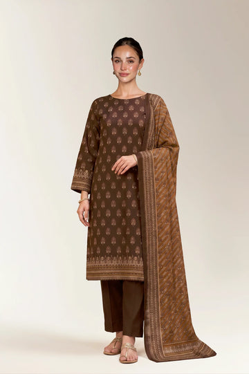 Printed Lawn-Brown Unstitched 3PC