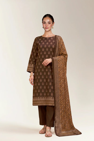 Printed Lawn-Brown Unstitched 3PC