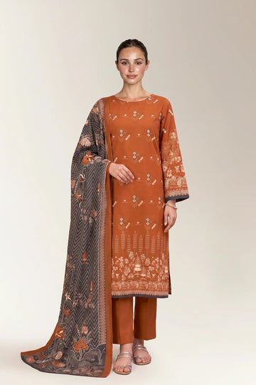 Printed Lawn-Light Brown Unstitched 3PC