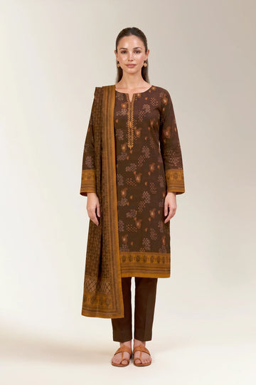 Printed Lawn-Brown Unstitched 3PC