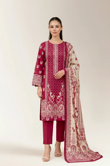 Printed Lawn-Pink Unstitched 3PC