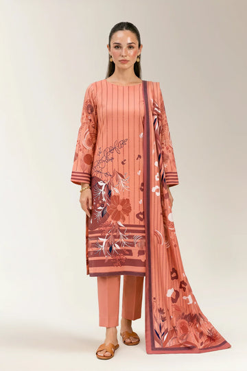 Printed Lawn-Peach Unstitched 3PC