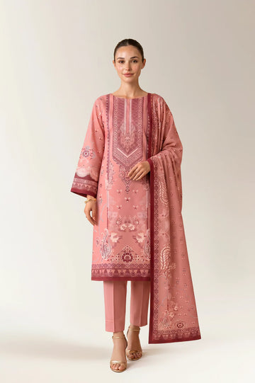 Printed Lawn-Tea Pink Unstitched 3PC