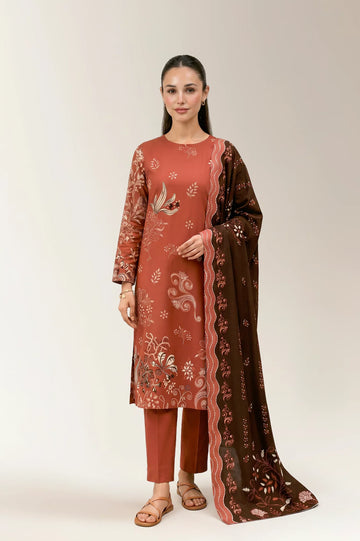 Printed Lawn-Rust Unstitched 3PC