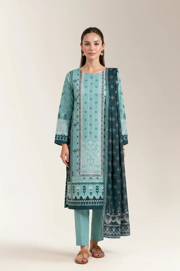 Printed Lawn-Sky Blue Unstitched 3PC