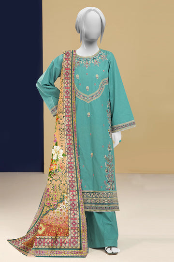 Green Embroidered Unstitched Shirt & Dupatta